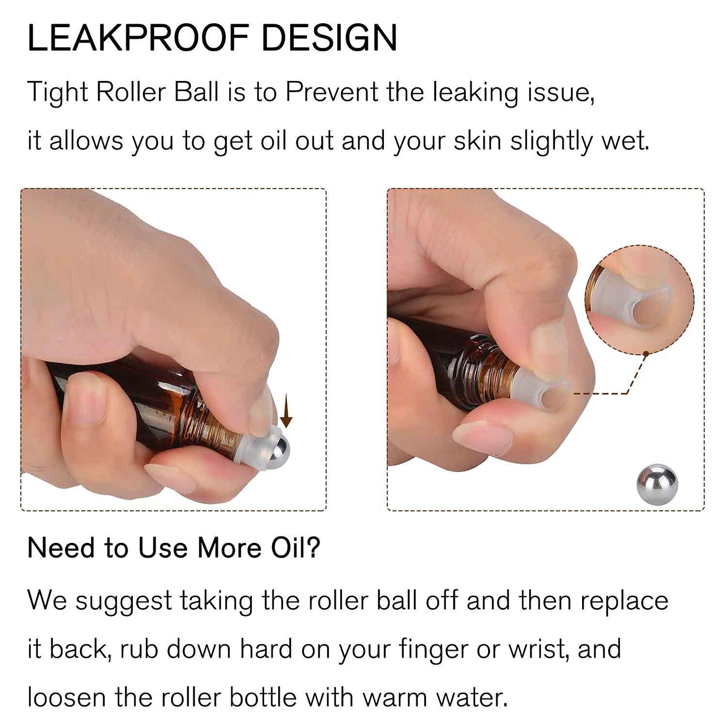 PrettyCare Amber Essential Oil Roller Bottles Set