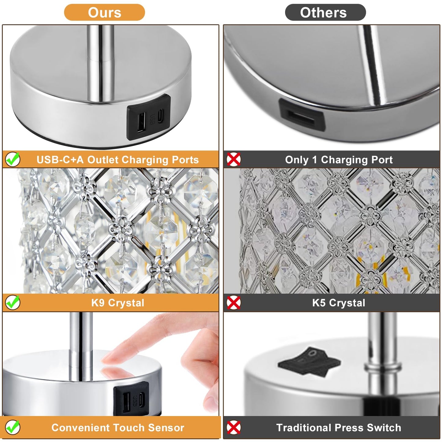 Crystal Touch Lamp with Touch Control by Hong in