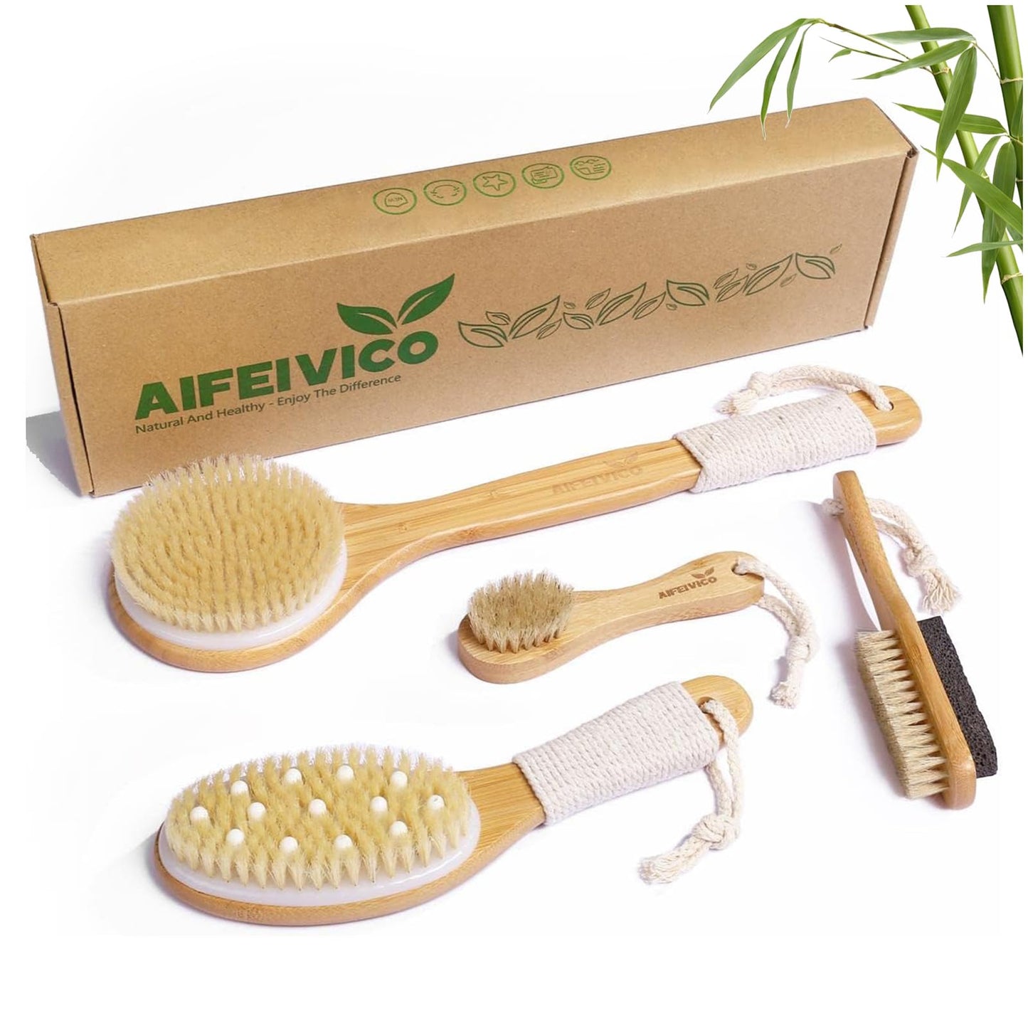 AIFEIVICO Natural Dry Brushing Body Brush Set