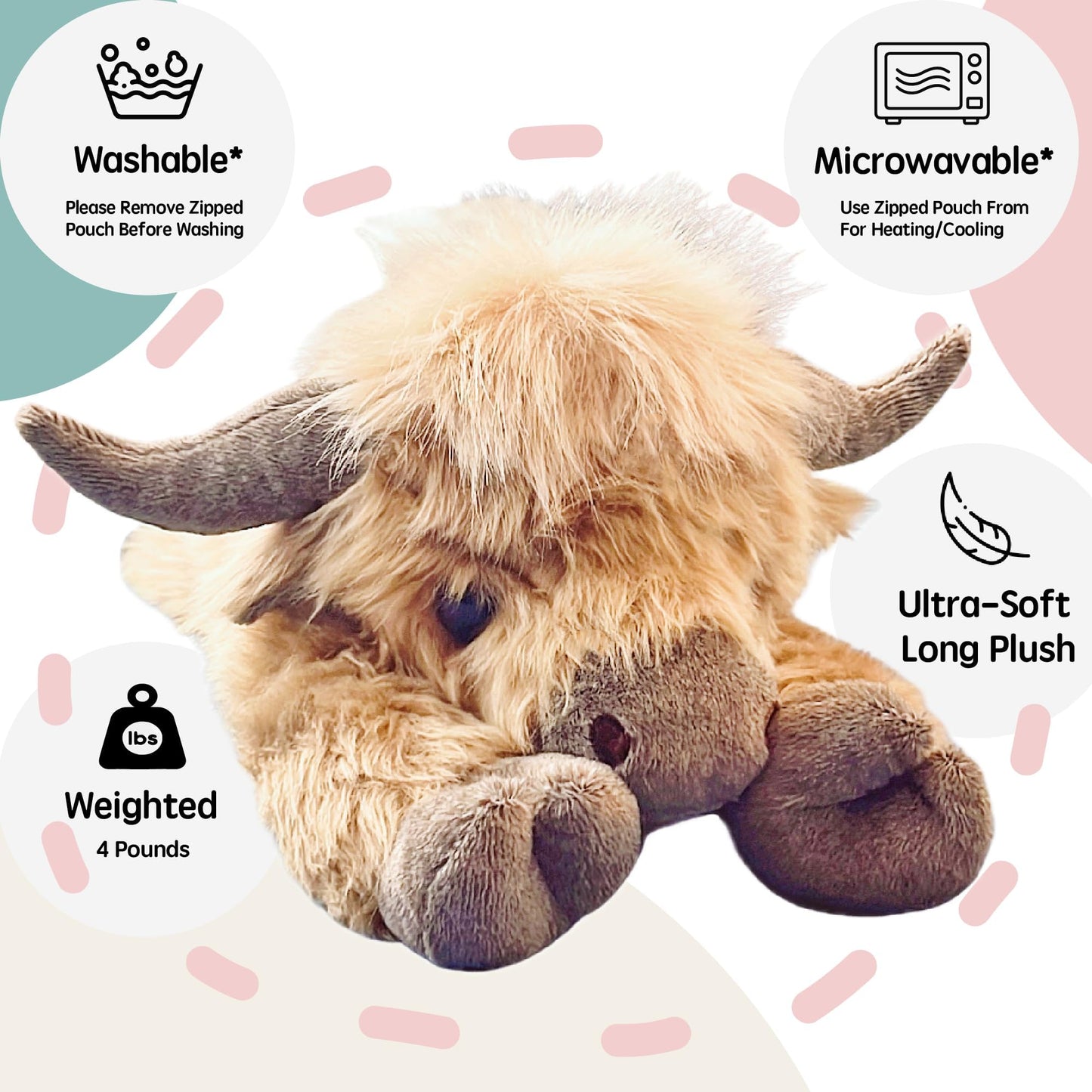 Highland Cow Weighted Plush Microwavable Heatable and Coolable Weighted Companion by Uoozii