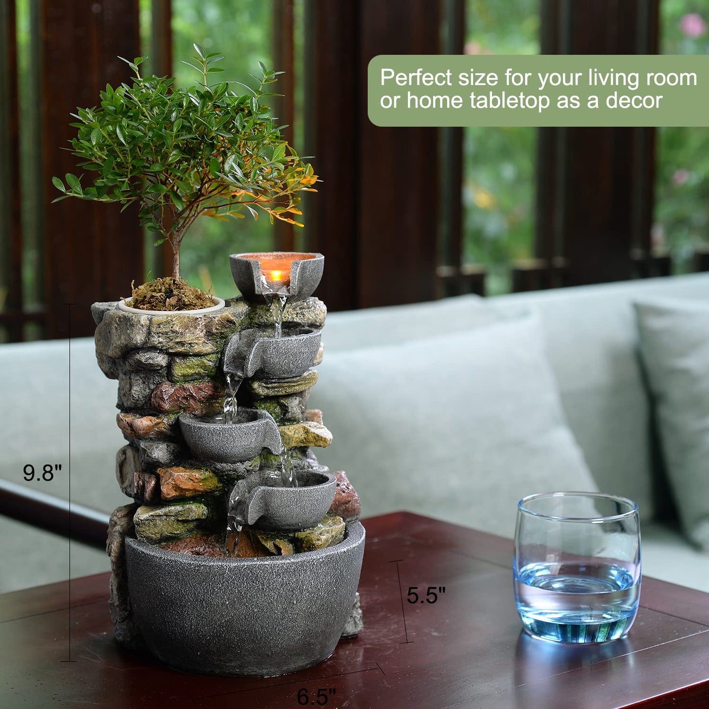 4 Bowl Indoor Fountain with Automatic Plant Watering by Haobos