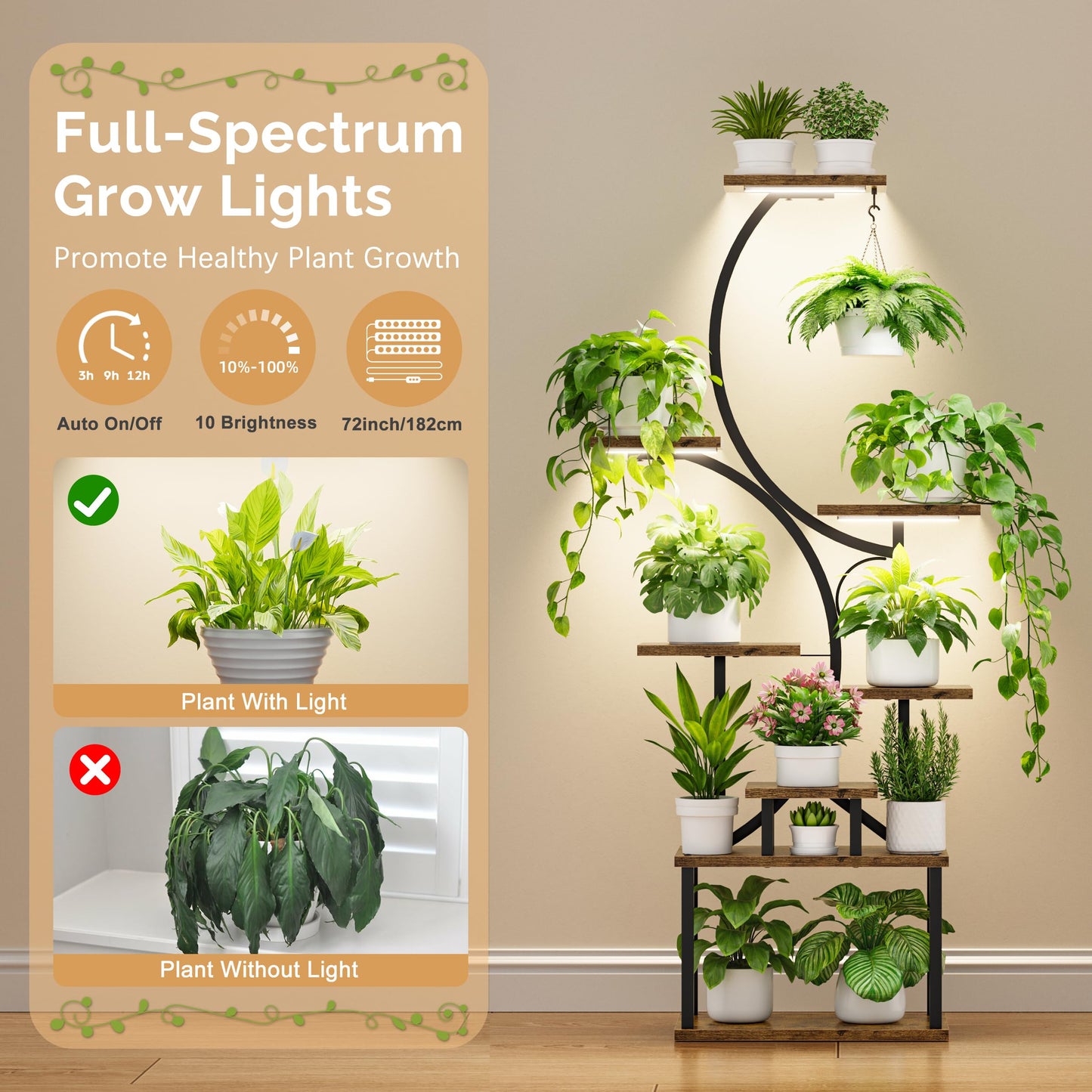 Indoor Plant Stand with Grow Lights By BACEKOLL