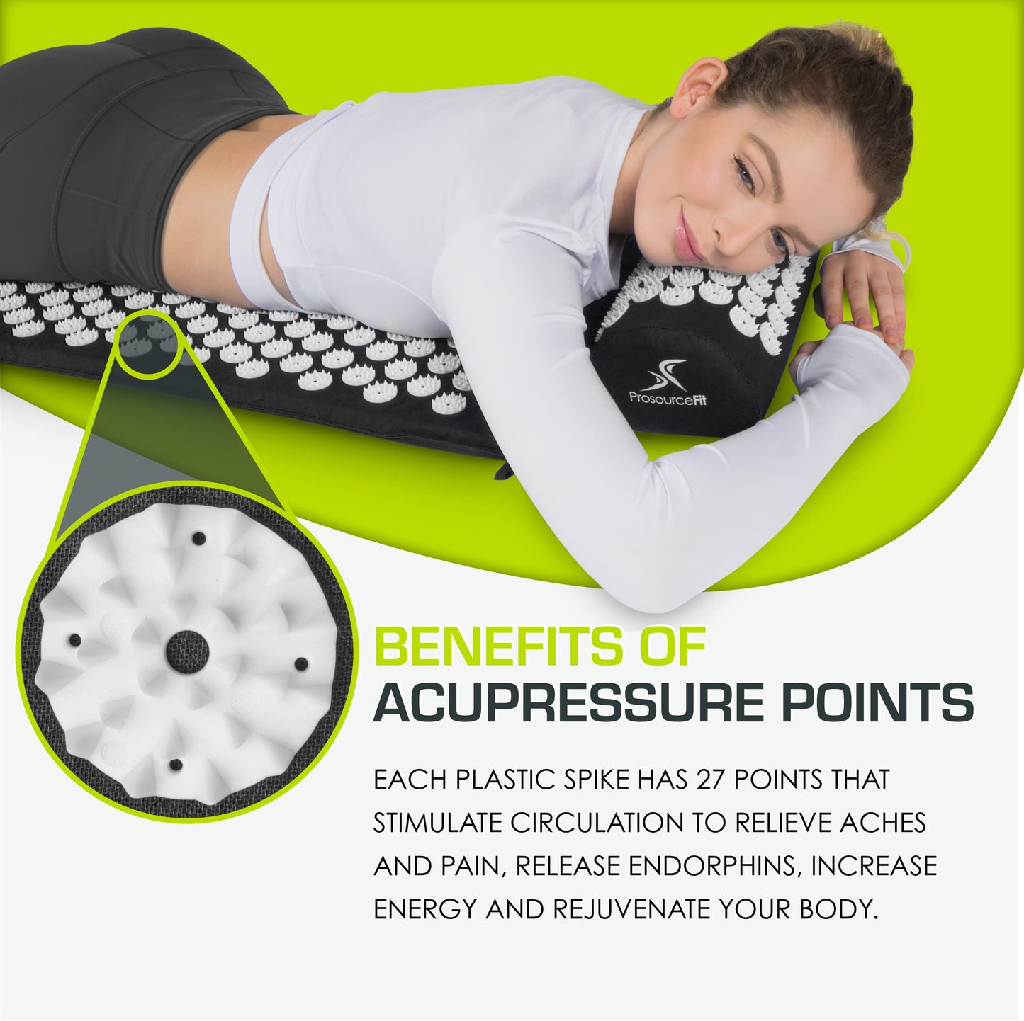 Acupressure Mat and Pillow Set Back and Neck Relaxation Mat by ProsourceFit