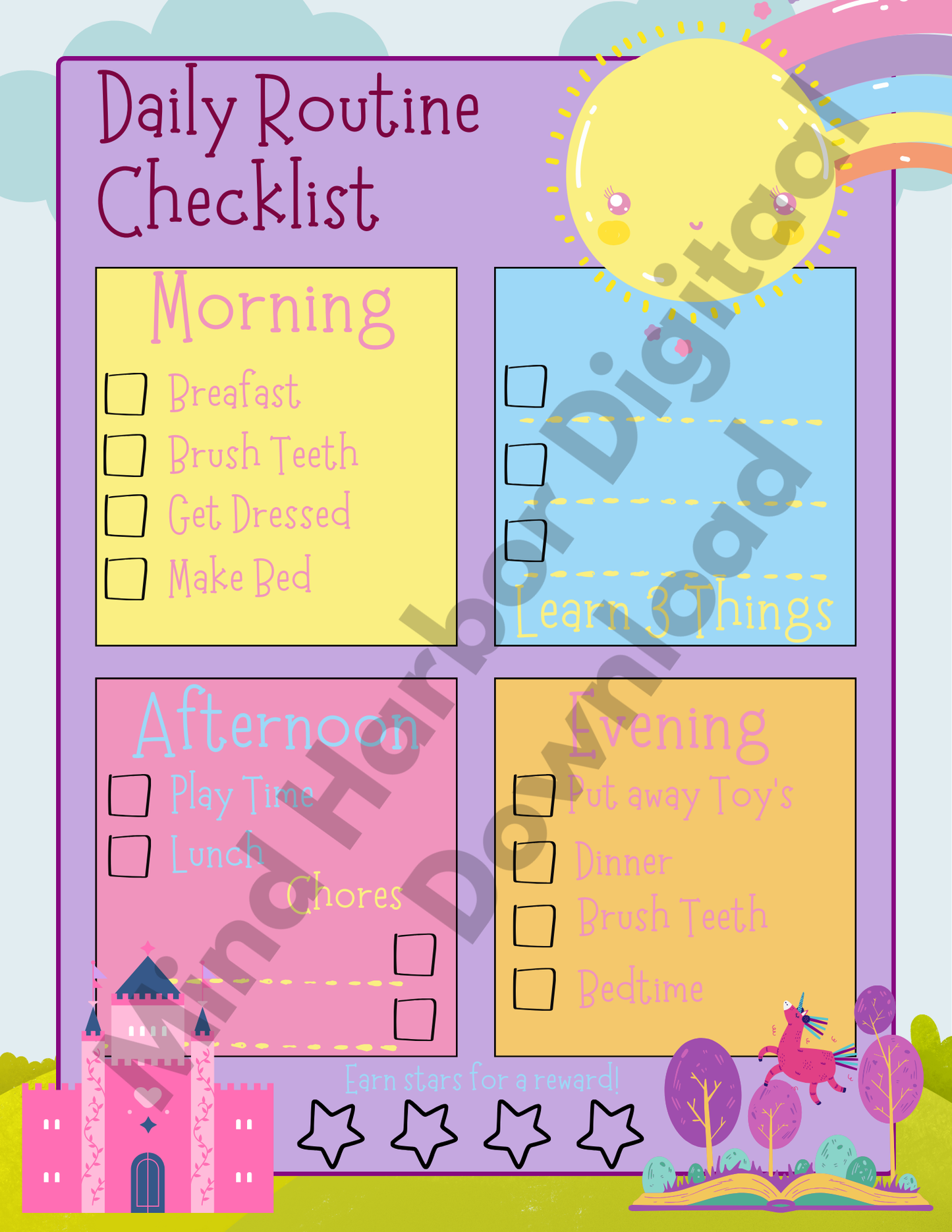 Colorful Cute Kids To-Do List Planner "Girls"